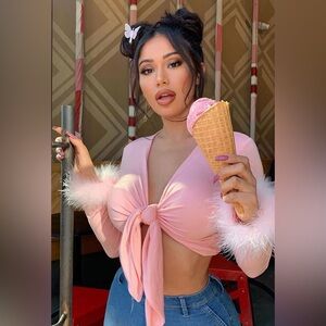 Fashion Nova Love On My Mind Top Blush Pink Faux Fur Size XL Women new